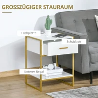 HOMCOM 2er-Set Nachttische, 1 Schublade, 1 Regal, 45 cm x 40 cm x 60 cm, Weiß + Gold(m-5)