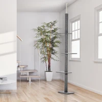 PawHut 260cm Floor To Ceiling Cat Tree for Indoor Cats w/ Three Platforms Activity Centre - Grey(m-10)