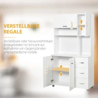HOMCOM Küchenschrank, Hochschrank mit 3 Schubladen,Sideboard, Aufbewahrungsschrank mit verstellbaren Ablagen, Kommode, Weiß, 100x 39,5 x 183,5 cm(m-6)