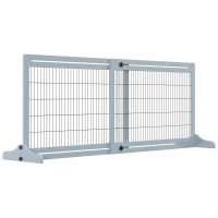 PawHut Freestanding Dog Gate, Foldable Pet Fence, Indoor Wood Barrier, Stair Gate with Support Feet, for Doorway, Hallway, Small and Medium Dogs, 69H x 104-183 cm, Blue-grey(m-1)