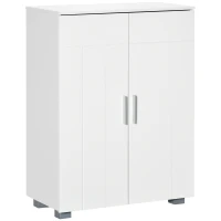 kleankin Armario de Baño con 2 Puertas y 2 Estantes Ajustables de 7 Niveles Mueble Auxiliar de Almacenaje para Salón Cocina Antivuelco 60x30x80 cm Blanco(m-10)