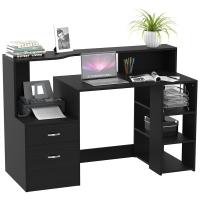 HOMCOM Computer Desk with Drawers and Storage Shelves, Office Desk Writing Table with Printer Stand, Large Workstation for Study Play Work Home Office, 137 x 55 x 92cm, Black