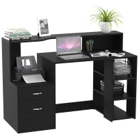 HOMCOM Computer Desk with Drawers and Storage Shelves, Office Desk Writing Table with Printer Stand, Large Workstation for Study Play Work Home Office, 137 x 55 x 92cm, Black(m-1)