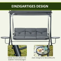 Outsunny Hollywoodschaukel 3-Sitzer Gartenschaukel Schaukelbank mit verstellbarem Sonnendach Teetisch Stahl Polyester Grau+Schwarz 271 x 125 x 177 cm(m-5)