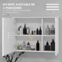 HOMCOM Armario con Espejo para Baño con Estante Ajustable Mueble para Baño Estilo Moderno 65x15x49 cm Blanco(m-5)