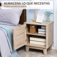 HOMCOM Mesita de Noche de Rejilla de Estilo Cannage Mesa Auxiliar con 1 Puerta y Estante Interior 48x40x58 cm Roble(m-5)