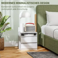 HOMCOM Nachttisch im 2er-Set mit Schubladen und Ablage, moderner Beistelltisch, für Schlafzimmer, Weiß(m-4)