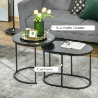 HOMCOM Marble-Effect Nest of Tables - Black/White(m-5)