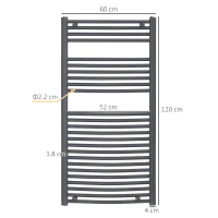 HOMCOM Curved Heated Towel Rail, Hydronic Bathroom Ladder Radiator Towel Warmer For Central Heating 600mm x 1200mm, Grey(m-3)
