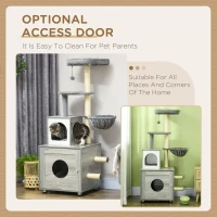 PawHut Enclosed Cat Litter Box with Cat House, Cat Bed, Scratching Posts, Platforms, for Indoor Cats - Grey(m-6)