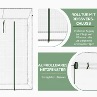 Outsunny Gewächshaus mit Seitenfenster, aufrollbare Tür, winddicht, Stahlrahmen, Kunststoffplane, weiß, 200 x 76 x 168 cm(m-5)