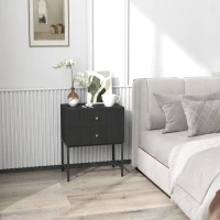 HOMCOM Elegant Two-Drawer Bedside Table - Black(m-10)