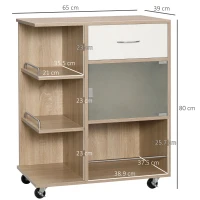HOMCOM Carrello da Cucina Portavivande con Cassetto, Ripiani e Armadietto in Legno, Acciaio e Vetro, 65x39x80cm(m-3)