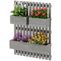Outsunny Wall-mounted Wooden Garden Planters with Trellis, Drainage Holes and 3 Planter Boxes for Patio, Grey(m-11)