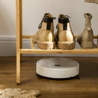 HOMCOM Perchero de Pie de Bambú con Estante para Zapatos 2 Barras y 2 Ganchos para Dormitorio Entrada 74x42x150 cm Natural(m-9)