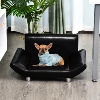 PawHut Pet Sofa Chair Dog Cat Kitten Couch Bed Luxury Furniture Faux Leather Seater Black(m-10)