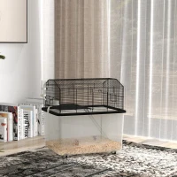 PawHut Cage hamster cage rongeur 2 étages avec roulettes plate-forme et échelle en fil d'acier 57 x 43 x 57 cm noir(m-2)