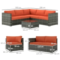Outsunny Four-Piece Rattan Sofa Set - Orange/Grey(m-3)