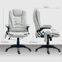 HOMCOM 6-Point Massage Office Chair with Seat Heated for Home Office, PU Leather High Back Executive Desk Chair with Adjustable Height and 360° Swivel for Work Study, Light Grey(m-3)