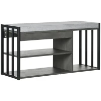 HOMCOM Shoe Storage with Seat, Upholstered Entryway Bench, Shoe Bench with 3 Open Shelves for Hallway, Grey(m-10)