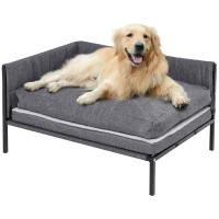 PawHut Cuccia per Cani Grandi Rialzata, Lettino Morbido per Cani fino 30kg, per Interni ed Esterni, Grigio, 93.5x69x48.5cm(m-1)
