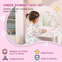 HOMCOM Kinderschminktisch mit Hocker Frisiertisch Frisierkommode mit Schublade Spiegel für Mädchen Akryl Rosa+Weiß 63 x 40 x 85,5 cm(m-4)