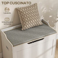HOMCOM Panca Contenitore da 103L Multifunzione in Legno con Cuscino in Tessuto, 75x40x56cm, Bianco(m-5)
