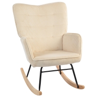 HOMCOM Vintage Schaukelstuhl, geschwungene Kufen, dicke Polsterung, Buchenholz & Stahl, Beige