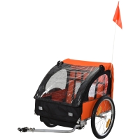 HOMCOM Kinderanhänger Kinderfahrrad geeignet für 2 Kinder, Stahlrahmen, Sitzträger mit Sicherheitsgurt, für Kinder ab 18 Monaten, Oxford-Gewebe, Stahl, 130x76x88 cm, Orange+Schwarz