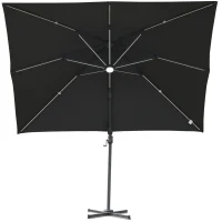 Outsunny Parasol déporté carré parasol LED inclinable pivotant 360° manivelle piètement acier dim. 3L x 3l x 2,66H m gris(m-9)