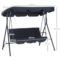 Outsunny Balancelle de Jardin 3 Places Toit Inclinaison réglable Coussins Assise et Dossier 1,72L x 1,1l x 1,53H m Acier Noir Polyester Noire(m-3)