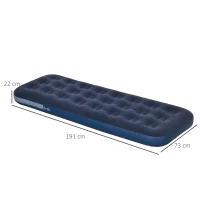 Outsunny Single Air Bed with Hand Pump, Inflatable Mattress with Flocked Surface for Guest, Camping, Travel, 191 x 73 x 22cm, Blue(m-3)