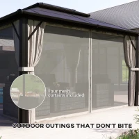 Outsunny 3 x 4m Hardtop Gazebo Canopy with UPF30+ Double Polycarbonate Roof, Aluminium Frame Garden Gazebo Permanent Pavilion with Mosquito Netting and Curtains for Patio, Deck, Beige(m-7)