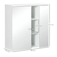 kleankin Armadietto Specchiera Bagno 2 Ante con Ripiani Aperti e Mensole Regolabili, 60x20x61cm, Bianco(m-3)