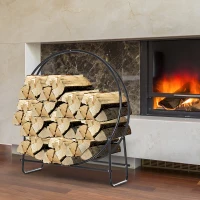 HOMCOM Range-bûches porte-bûches support bois de cheminée design contemporain 102L x 40l x 114H cm métal noir(m-2)