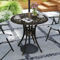 Outsunny 78 cm Round Garden Dining Table with Parasol Hole Antique Cast Aluminium Outdoor Table Only, Bronze Tone(m-2)