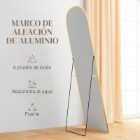 HOMCOM Espejo de Cuerpo Entero 50x170 cm Independiente o Pared con Marco de Aleación de Aluminio y Soporte Dorado(m-6)