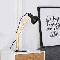 HOMCOM Lampe de table lampe de bureau style scandinave néo-rétro dim. 26L x 15l x 41H cm hauteur angle réglable bois pin métal noir(m-5)