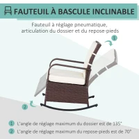 Outsunny Rocking Chair Fauteuil à Bascule Grand Confort Style Cosy Coussins Assise Dossier déperlant crème résine tressée Imitation rotin Chocolat(m-4)