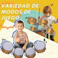 AIYAPLAY Batería para Niños de +3 Años con Taburete Tambores Bombo Platillo Pedal y Baquetas 65x36x76 cm Dorado(m-7)
