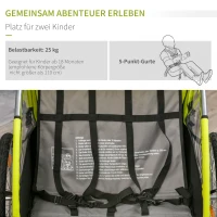 HOMCOM 2-in-1 Kinderanhänger, Regenschutz, Sicherheitsgurt, für 2 Kinder, grün+schwarz, 160 x 84 x 106 cm(m-5)