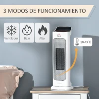 HOMCOM Calefactor Cerámico 1000W/2000W con Mando a Distancia Pantalla LED 3 Modos de Viento Temporizador de 8H Termostato y Oscilación 42° para 25 m² 17,6x13,7x50 cm Blanco(m-5)