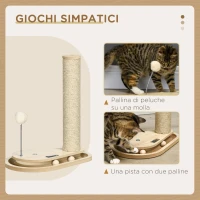 PawHut Tiragraffi per Gatti 4kg max in Truciolato e Iuta con Palline da Gioco Incluse, 35x23x40 cm, color Rovere(m-5)