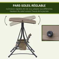 Outsunny Balancelle de Jardin 3 Places Toit Inclinaison réglable Assise Dossier Ergonomique 2 Pochettes Rangement métal époxy alu. textilène marron(m-4)