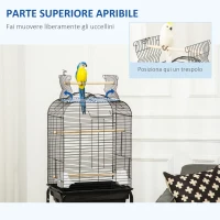 PawHut Gabbia per Uccelli con 3 Posatoi, 2 Ciotole e 2 Porte Laterali, in Acciaio, PP e Legno, 46x36x130 cm, Nera(m-4)