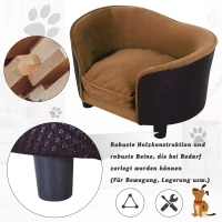 PawHut Hundesofa mit Kissen, Hundecouch, Haustiersofa, Hundematte, Hundebett, Wildlederimitat, Braun, 70 x 48 x 40 cm(m-7)