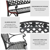 Outsunny 2-Sitzer Sitzbank Alu Gartenbank Metallbank Bank mit Armlehnen Landhausstil Schwarz 102,5 x 61 x 84 cm(m-5)