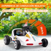AIYAPLAY Kart Eléctrico 6 V Kart para Niños de +3 Años con Música Luz Bocina Cinturón de Seguridad Go Kart Carga 50 kg Blanco(m-4)