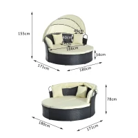 Outsunny Divano da Giardino in Rattan Modulabile con Tenda Parasole, Lettino, Poggiapiedi e Cuscini, Crema e Nero(m-3)