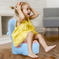 HOMCOM Portable Baby Potty Kids Children Training Toilet Chair Toddler Trainer Stool with Cushion 6 Months - 2 Years Blue(m-10)